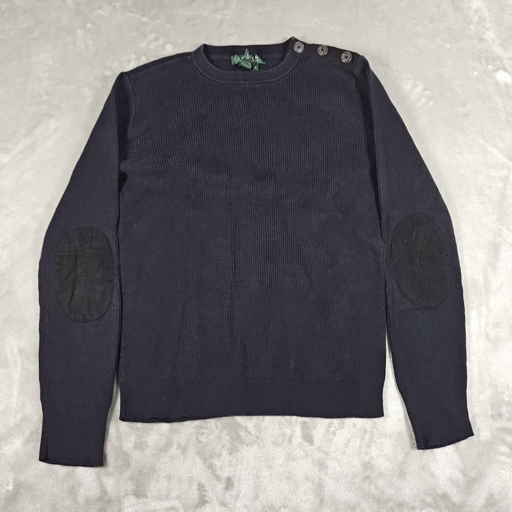 Lauren Ralph Lauren‎ Sweater Womens Medium Ribbed Knit Elbow Patch Nautical
